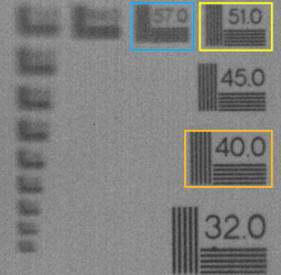 写真「レンズ LMWAVX3-100 で撮影した解像度チャート」